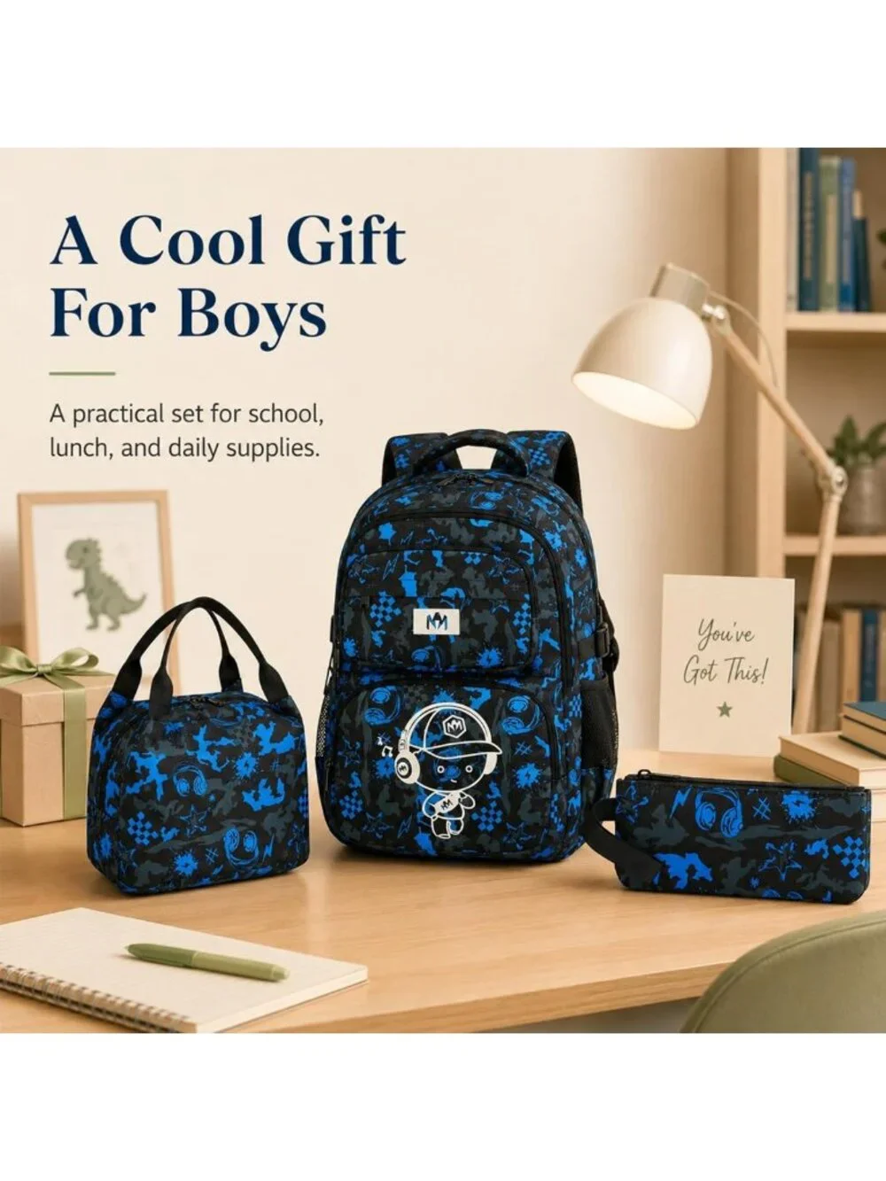 Camo Kids Backpack Set for Boys - Stylish Bookbag for School & Travel - 3pcs